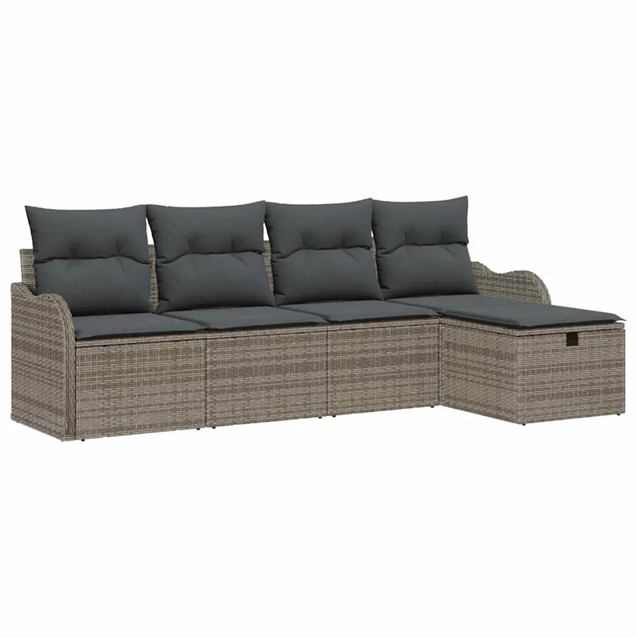 Ensemble de canapé de jardin avec coussin 5 pcs Gris Poly rotin - 2