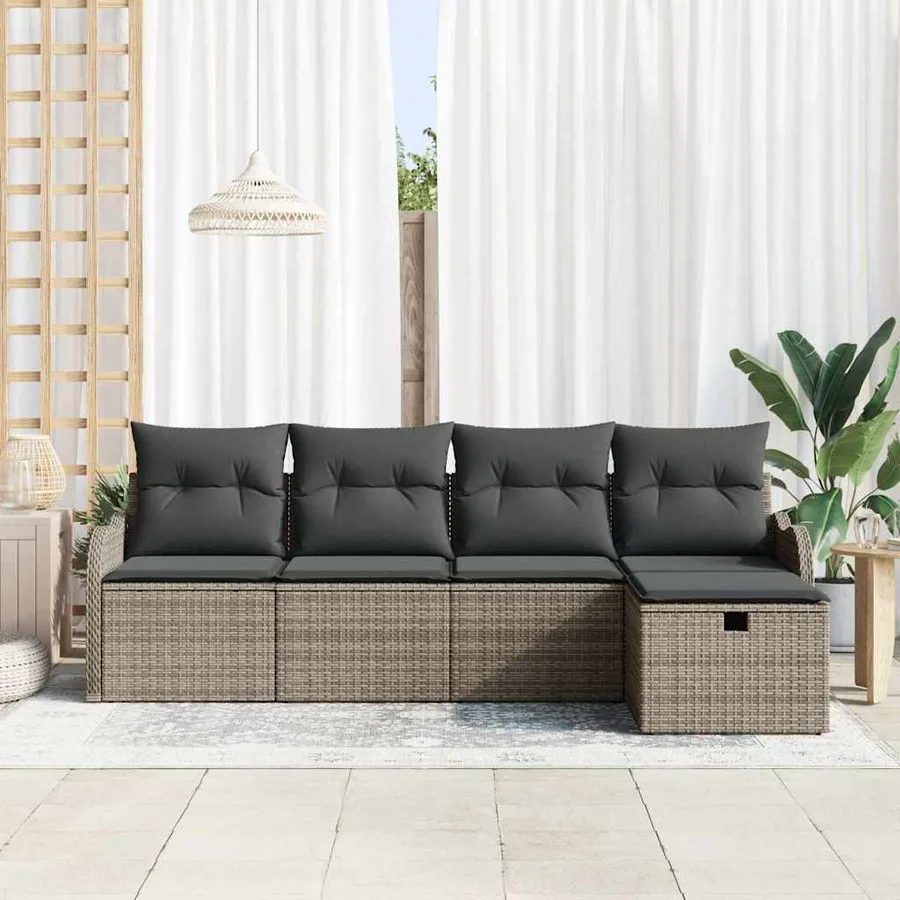 Ensemble de canapé de jardin avec coussin 5 pcs Gris Poly rotin - 3