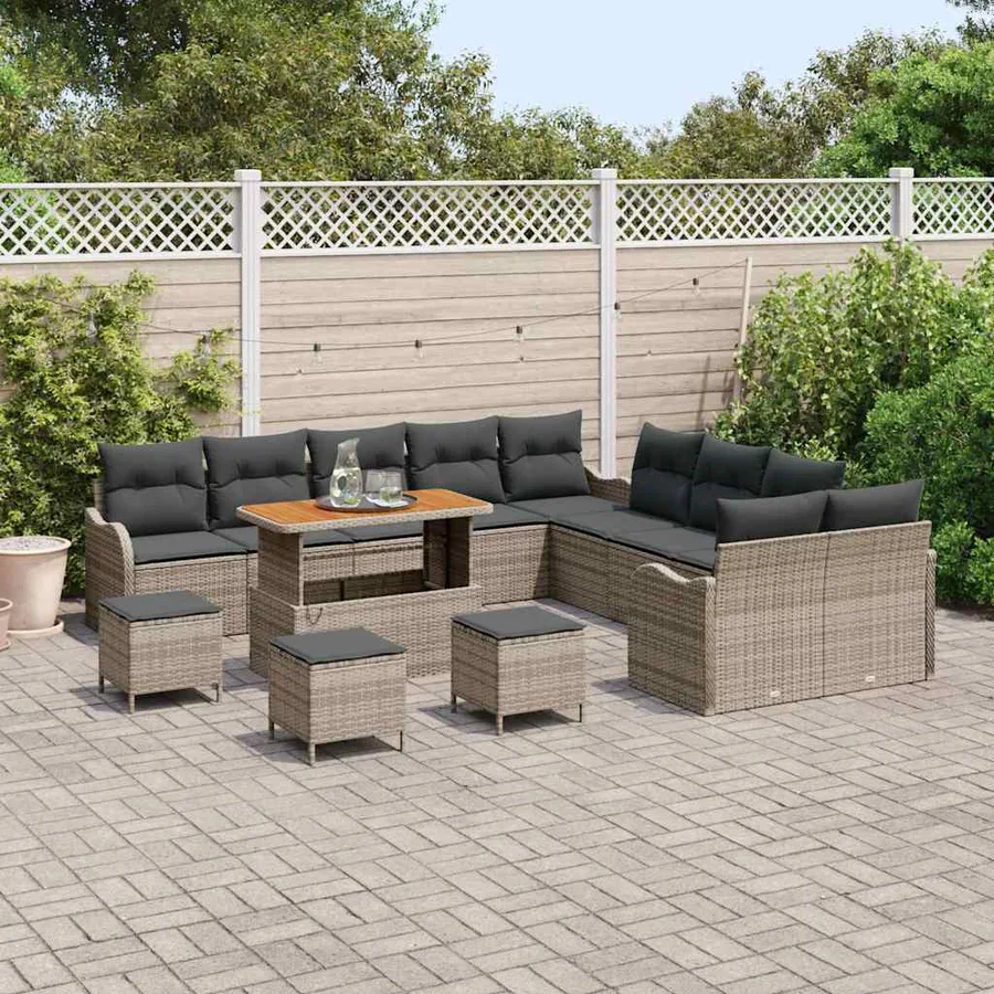 Ensemble de canapé de jardin avec coussin 14 pcs Gris - 3