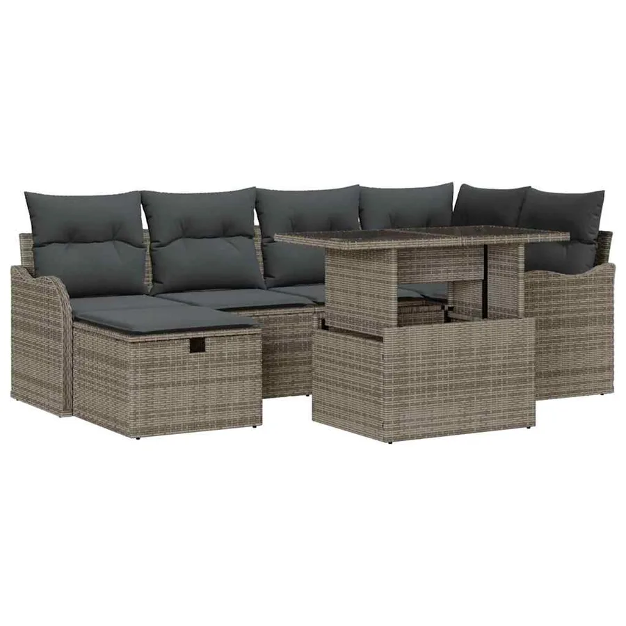 Ensemble de canapé de jardin avec coussin 7 pcs Gris Poly rotin - 2