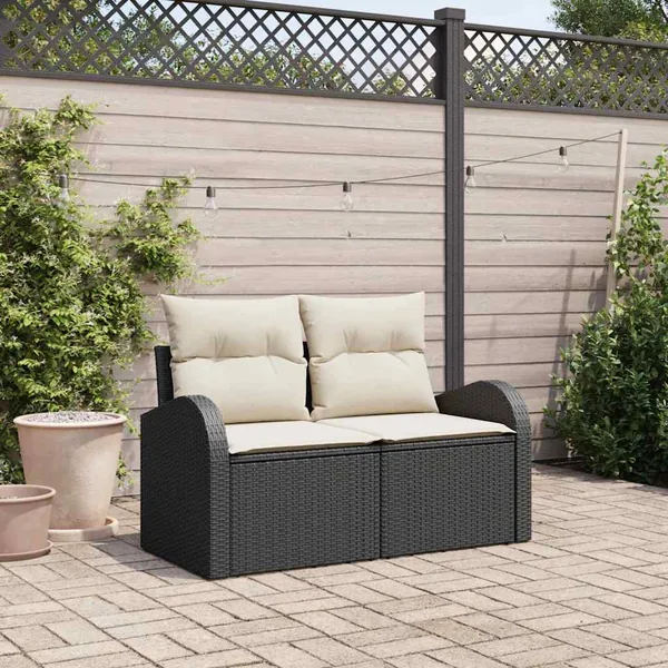 Canapé de jardin avec coussin Noir 124 x 62 x 69cm polyrotin
