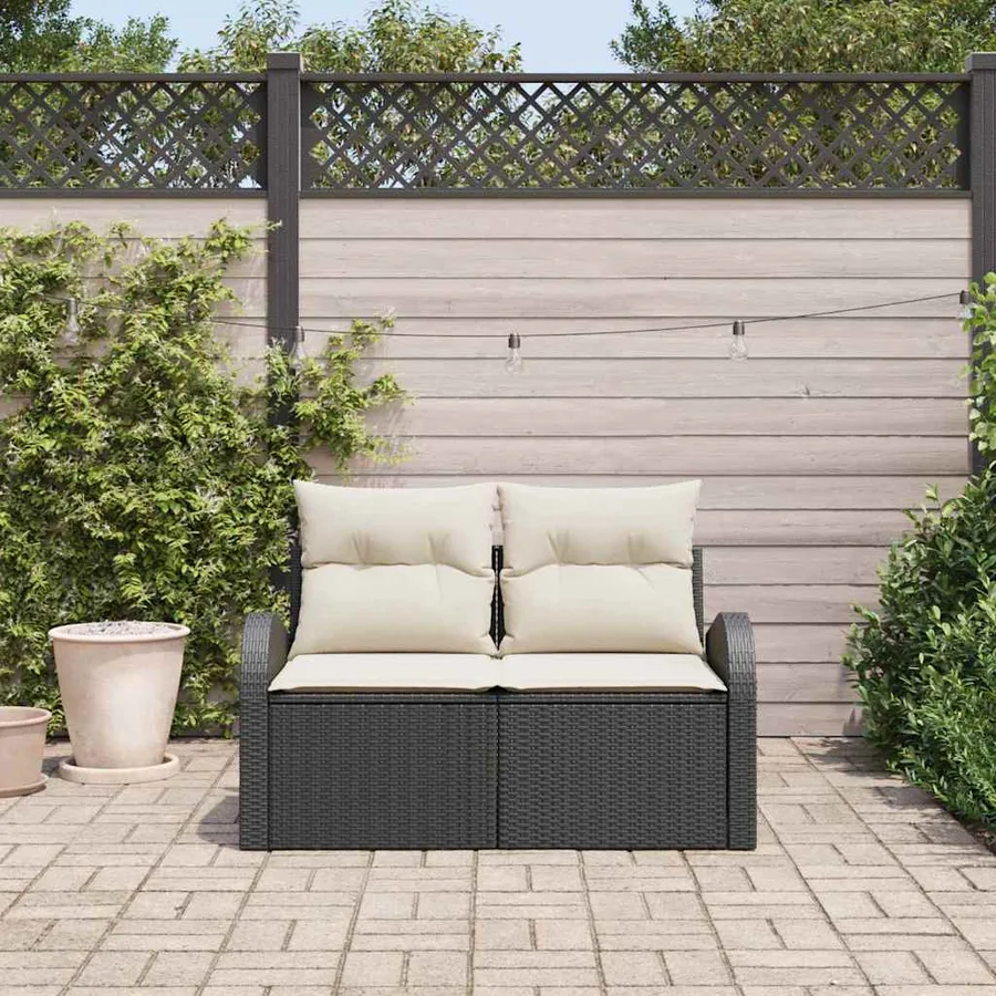 Canapé de jardin avec coussin Noir 124 x 62 x 69cm polyrotin - 3