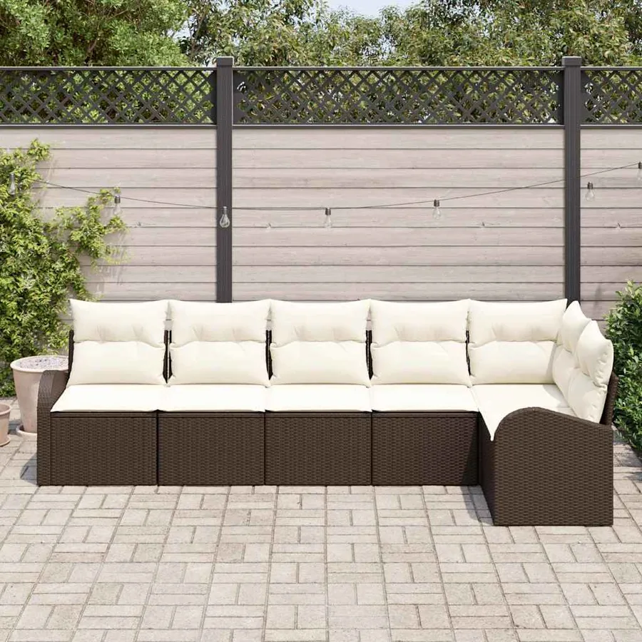 Ensemble de canapé de jardin 6 pcs Marron Poly rotin - 3