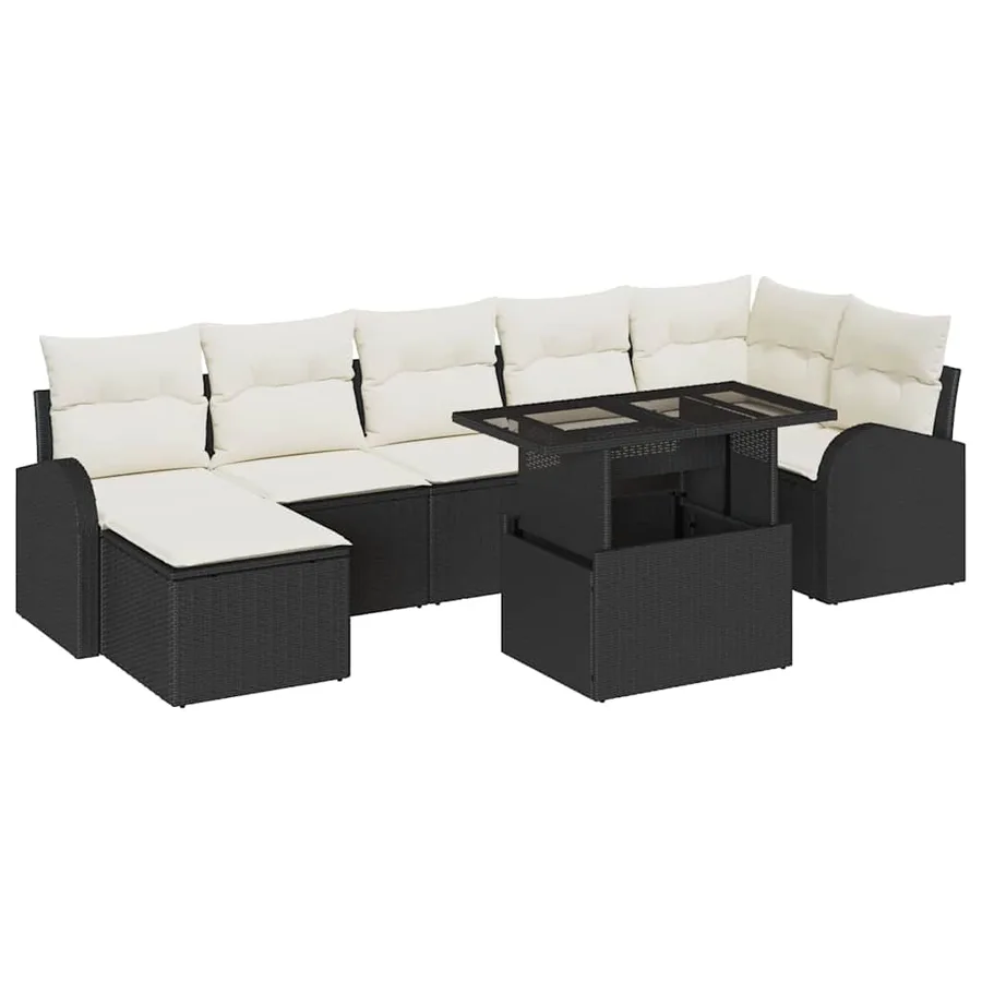Ensemble de canapé de jardin avec coussin 8 pcs Noir Poly rotin - 2