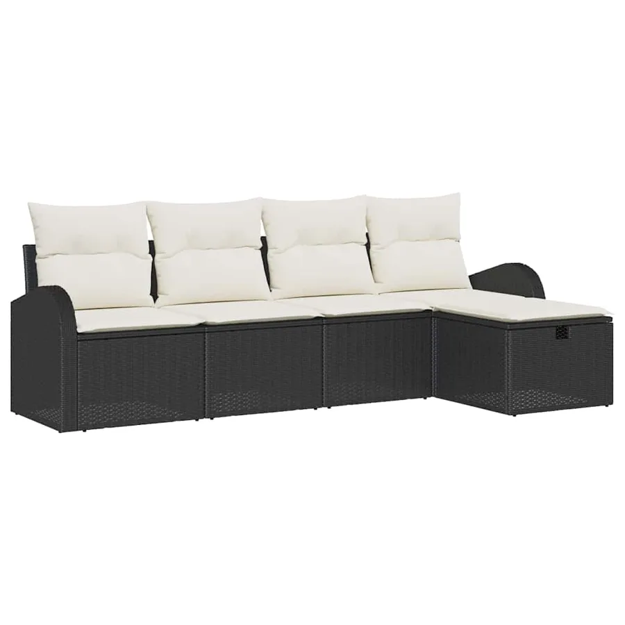 Ensemble de canapé de jardin avec coussin 5 pcs Noir Poly rotin - 2