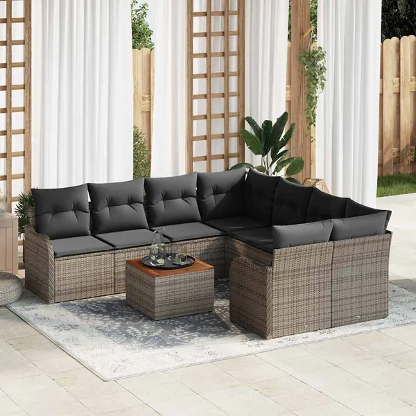 Ensemble de canapé de jardin avec stockage 9 pcs Gris polyrotin