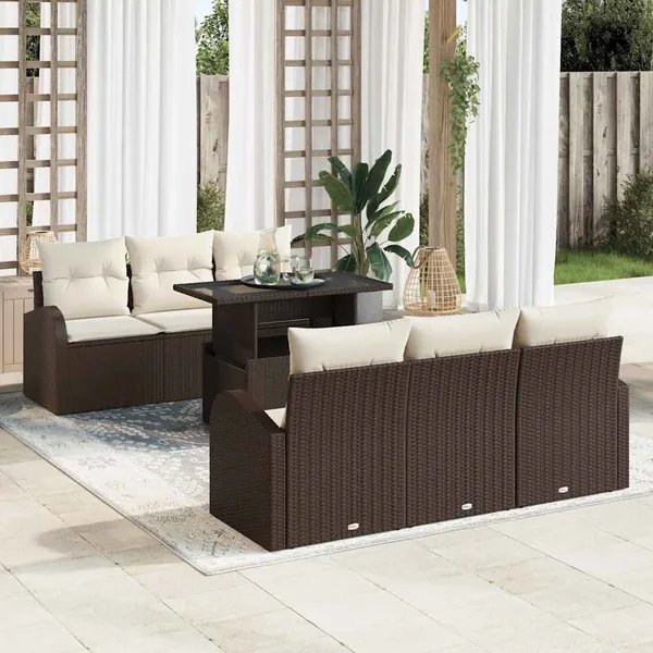 Ensemble de canapé de jardin 7 pcs Marron Poly rotin