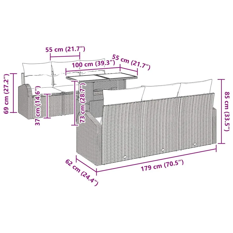 Ensemble de canapé de jardin 7 pcs Marron Poly rotin - 10