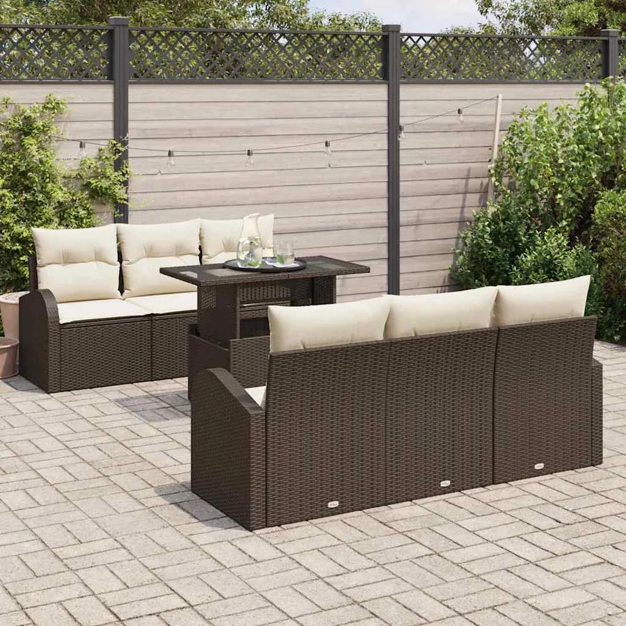 Ensemble de canapé de jardin 7 pcs Marron Poly rotin - 3