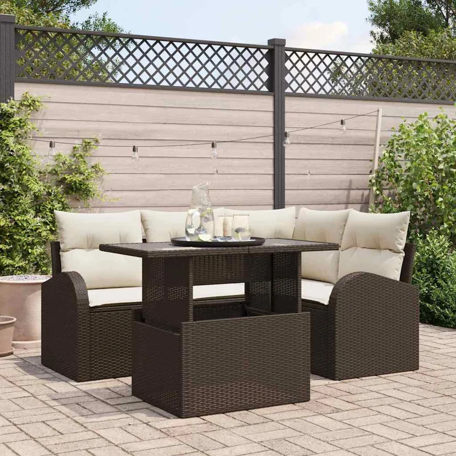 Ensemble de canapé de jardin 5 pcs Marron Poly rotin