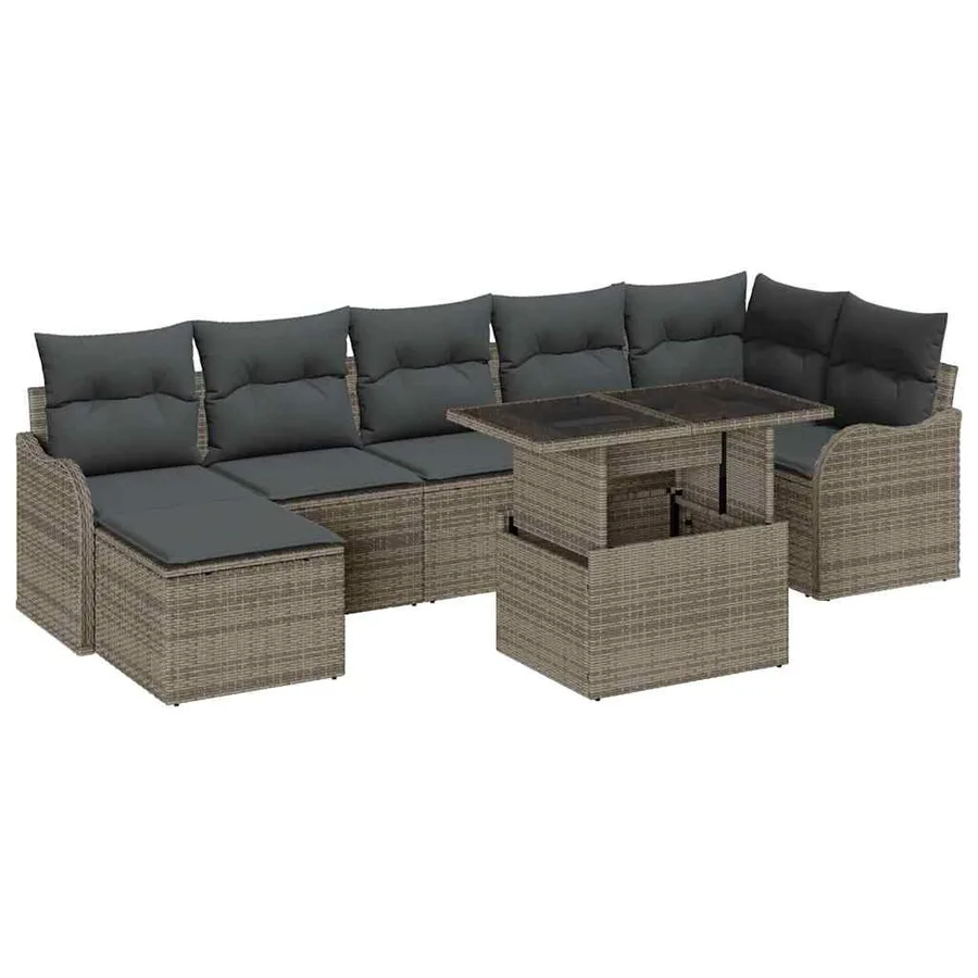 Ensemble de canapé de jardin 8 pcs Gris Poly Rattan - 2