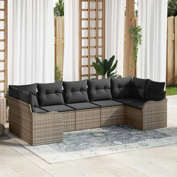 Ensemble de canapé de jardin 7 pcs Gris Poly rotin