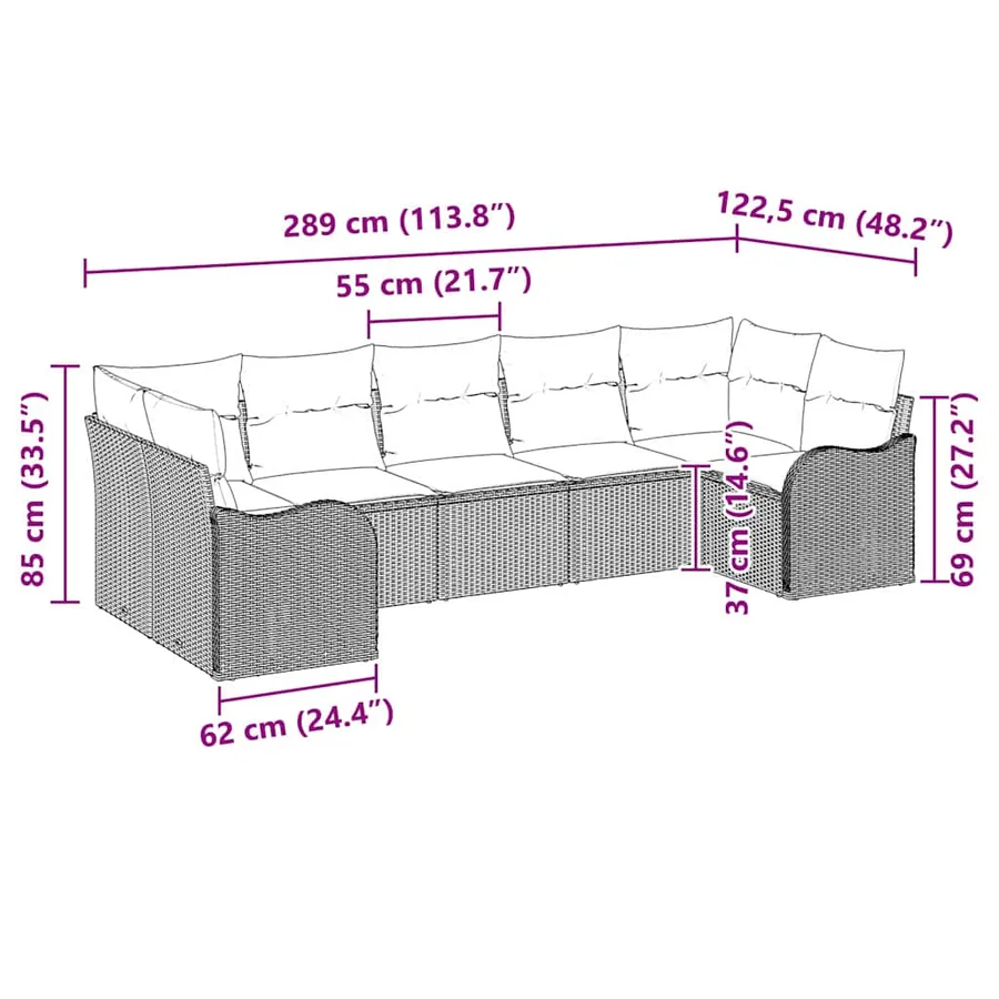 Ensemble de canapé de jardin 7 pcs Gris Poly rotin - 12