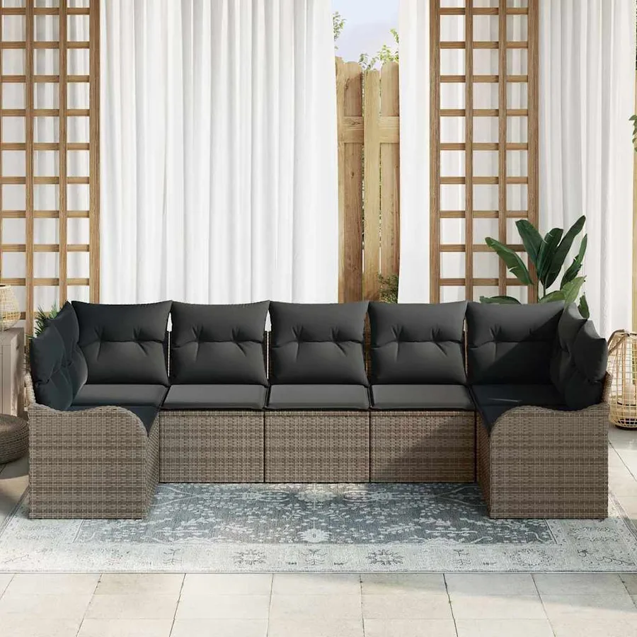 Ensemble de canapé de jardin 7 pcs Gris Poly rotin - 3