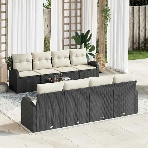 Ensemble de canapé de jardin 9 pcs Noir et Crème polyrotin