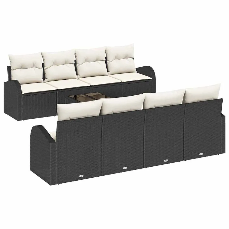 Ensemble de canapé de jardin 9 pcs Noir et Crème polyrotin - 2