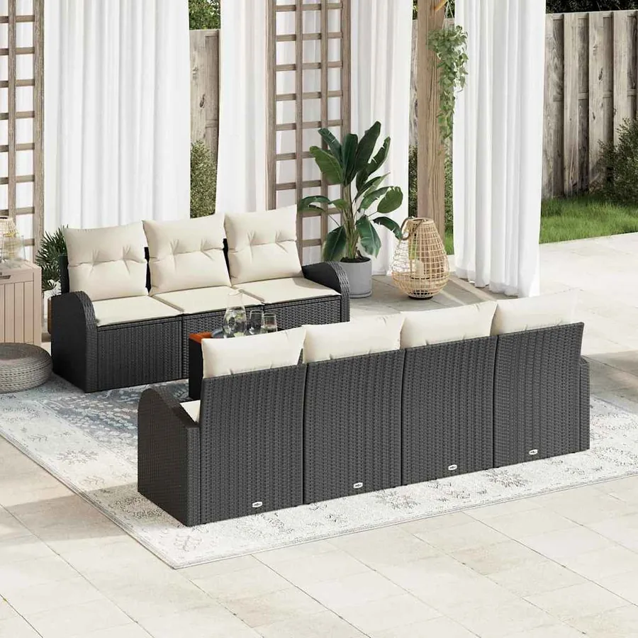 Ensemble de canapé de jardin 8 pcs Noir et Crème polyrotin
