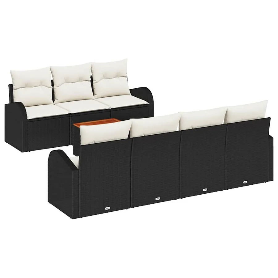 Ensemble de canapé de jardin 8 pcs Noir et Crème polyrotin - 2