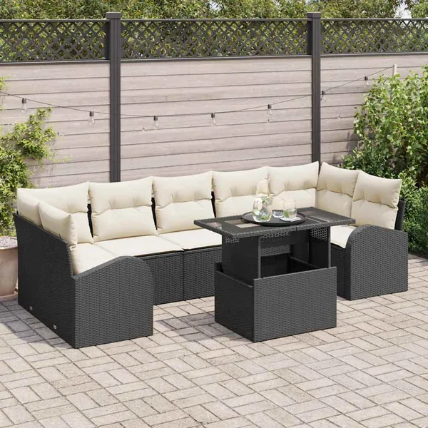 Ensemble de canapé de jardin 8 pcs Noir Poly Rattan