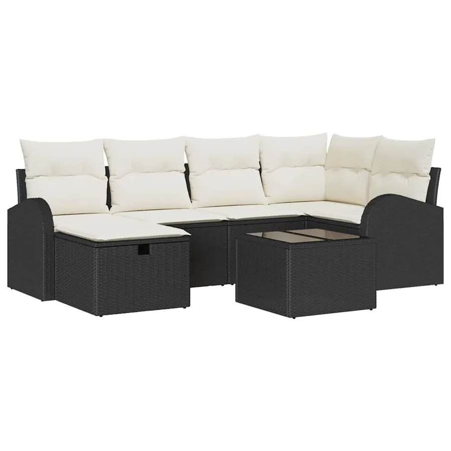 Ensemble de canapé de jardin avec coussin 7 pcs Noir Poly rotin - 2