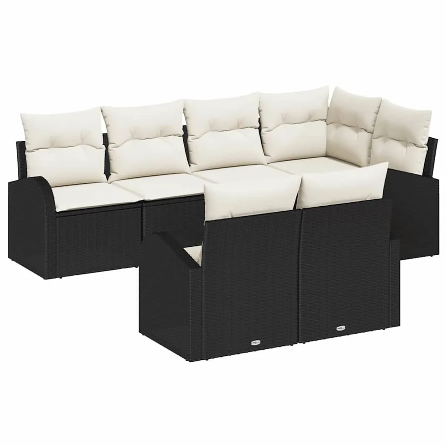 Ensemble de canapé de jardin 7 pcs Noir et Blanc polyrotin - 2