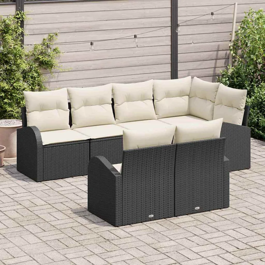 Ensemble de canapé de jardin 7 pcs Noir et Blanc polyrotin - 3