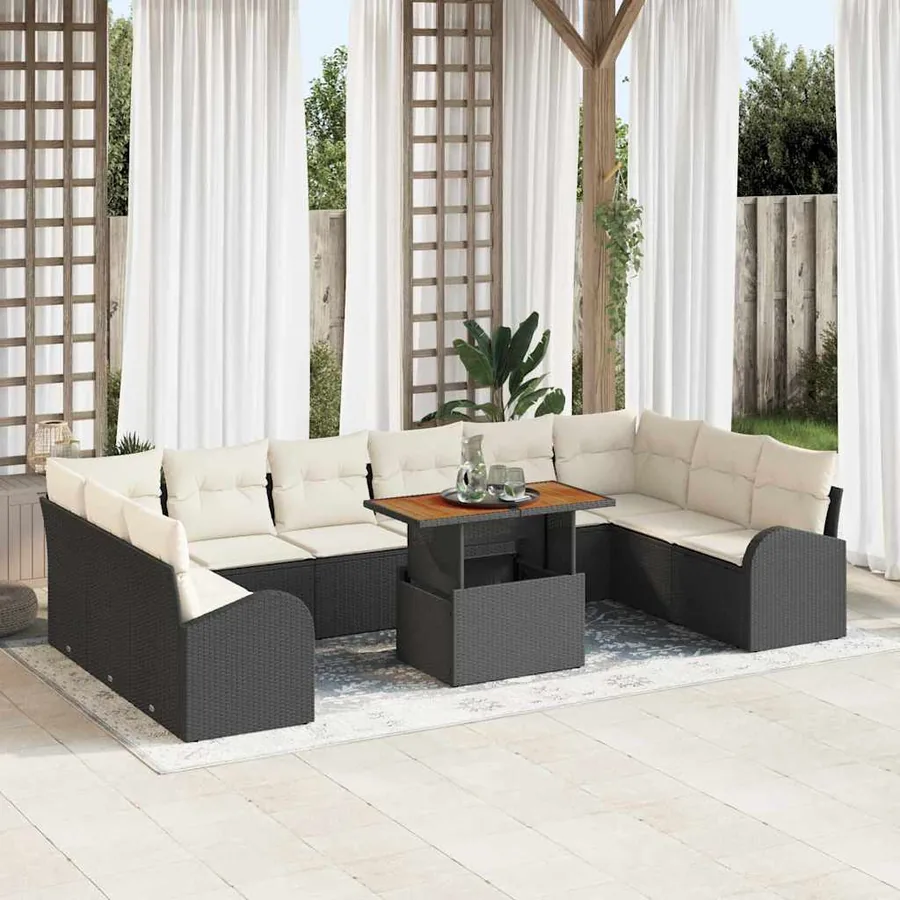 Ensemble de canapé de jardin 11 pcs Noir Poly rotin