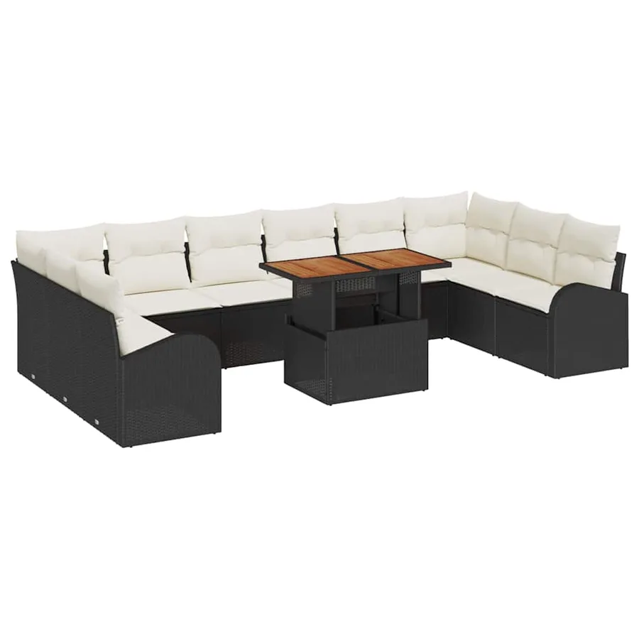 Ensemble de canapé de jardin 11 pcs Noir Poly rotin - 2