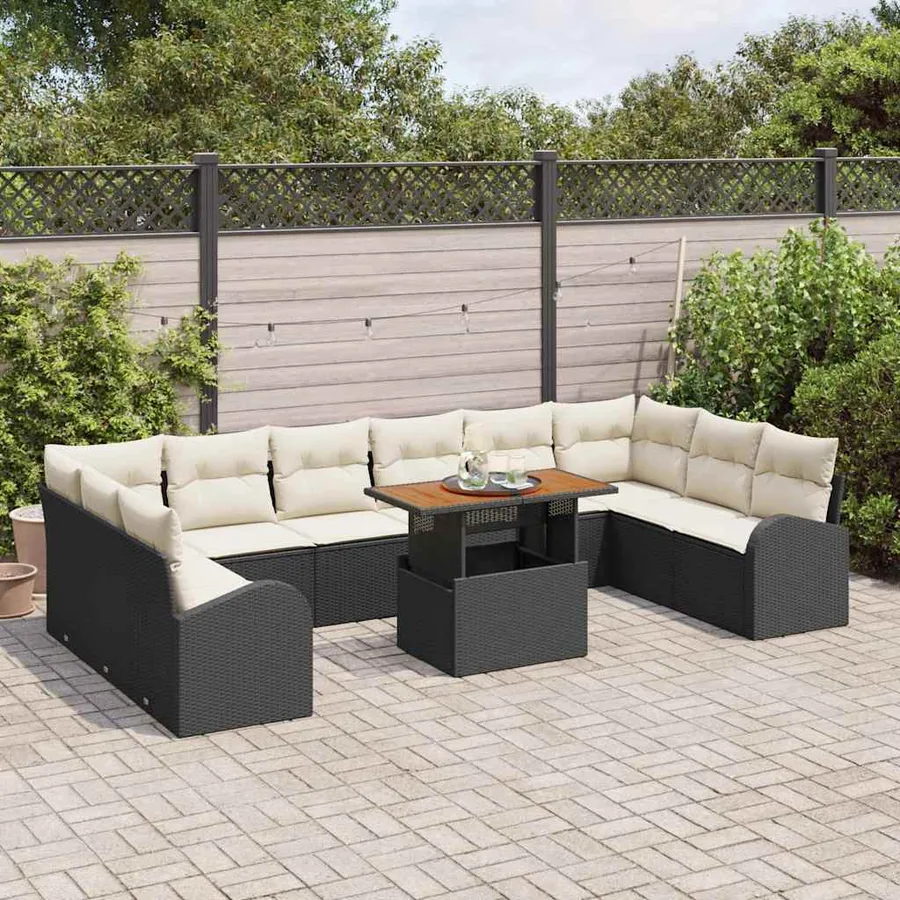 Ensemble de canapé de jardin 11 pcs Noir Poly rotin - 3