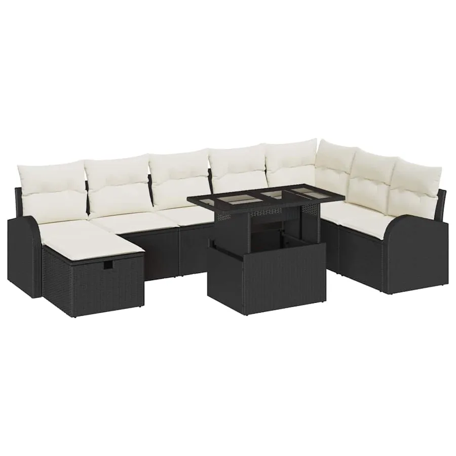 Ensemble de canapé de jardin avec coussin 9 pcs Noir Poly rotin - 2