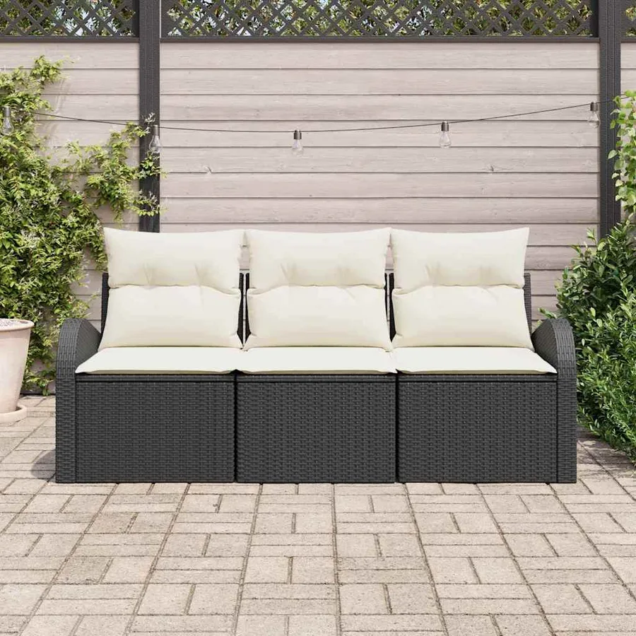 Ensemble de canapé de jardin 3 pcs Noir et blanc Poly rotin - 3