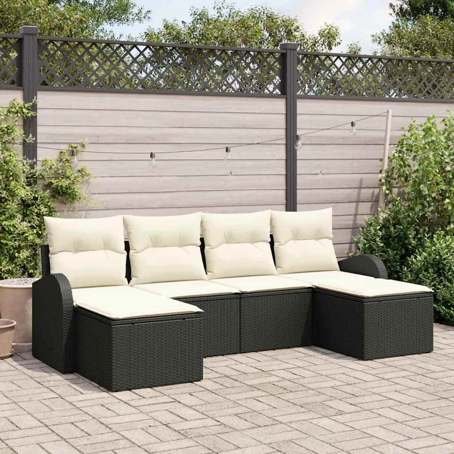 Ensemble de Canapés avec coussin 6 pcs Noir et Blanc polyrotin