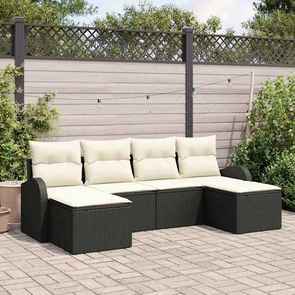 Ensemble de Canapés avec coussin 6 pcs Noir et Blanc polyrotin