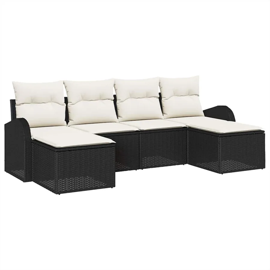 Ensemble de Canapés avec coussin 6 pcs Noir et Blanc polyrotin - 2