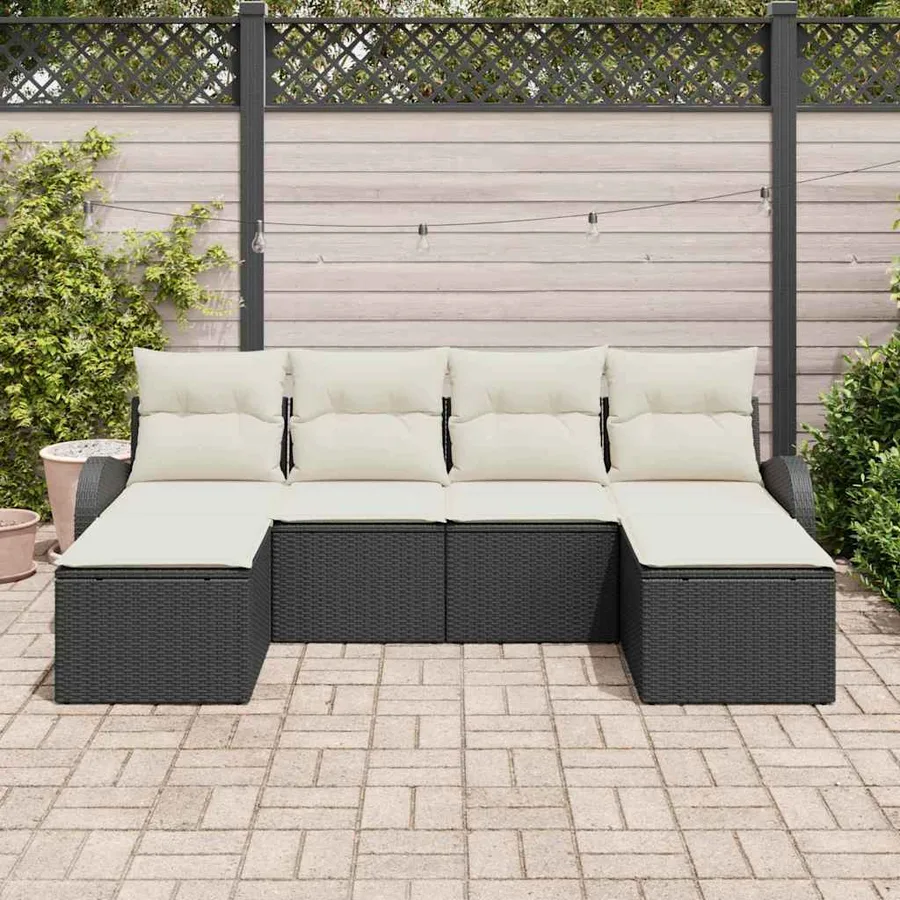 Ensemble de Canapés avec coussin 6 pcs Noir et Blanc polyrotin - 3