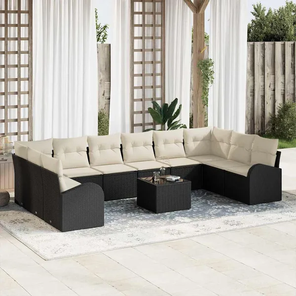 Ensemble de canapé de jardin 11 pcs Marron et Crème polyrotin