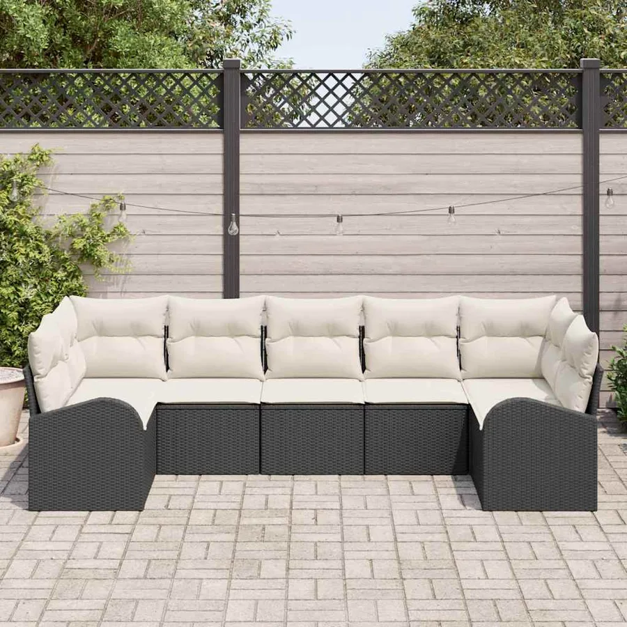 Ensemble de canapé de jardin 7 pcs Noir et Blanc polyrotin - 3