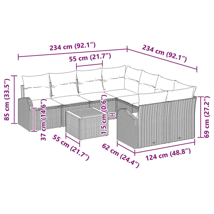 Ensemble de canapé de jardin 9 pcs Noir et Crème polyrotin - 17