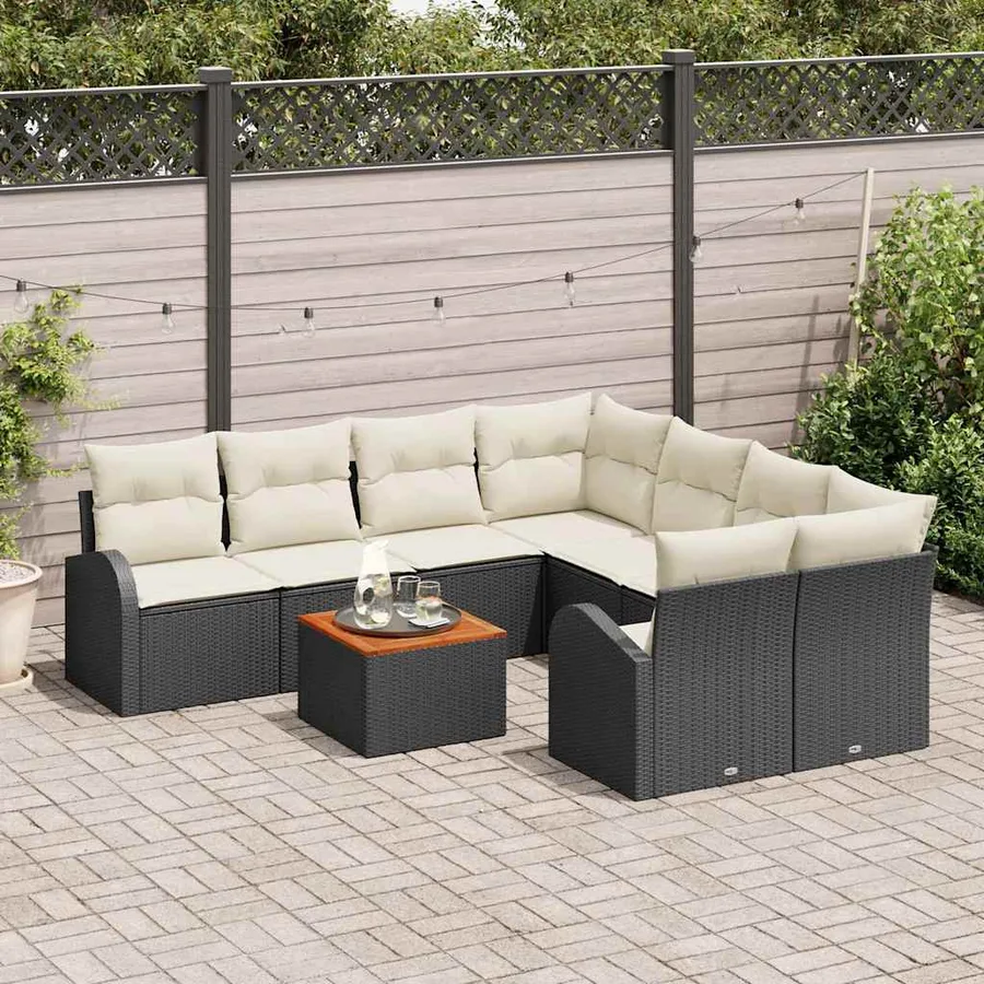 Ensemble de canapé de jardin 9 pcs Noir et Crème polyrotin - 3