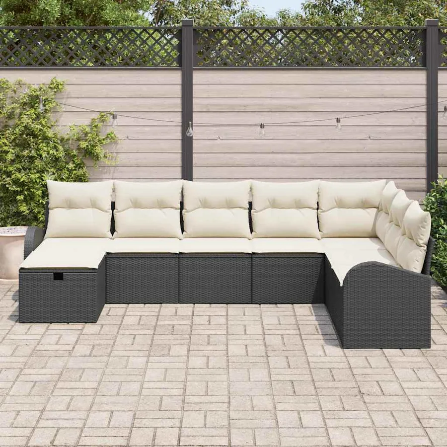 Ensemble de canapé de jardin avec coussin 8 pcs Noir Poly rotin - 3