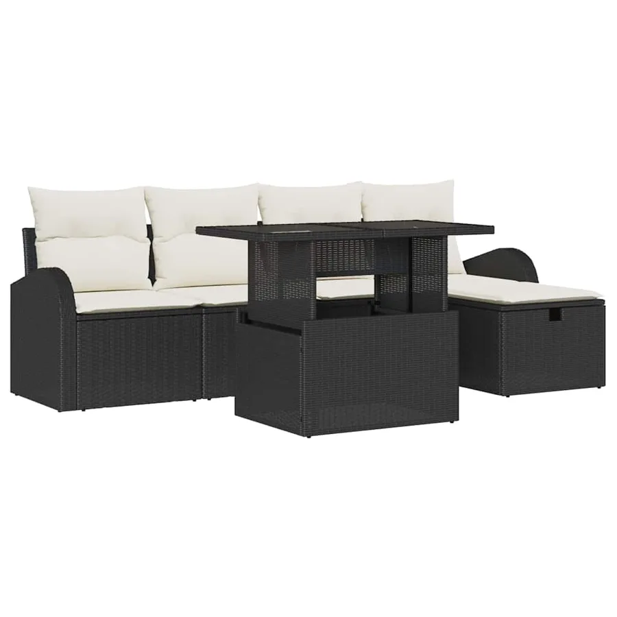 Ensemble de canapé de jardin avec coussin 6 pcs Noir Poly rotin - 2