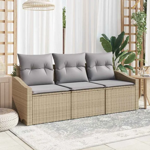 Ensemble de Canapés avec coussin 3 pcs Beige polyrotin