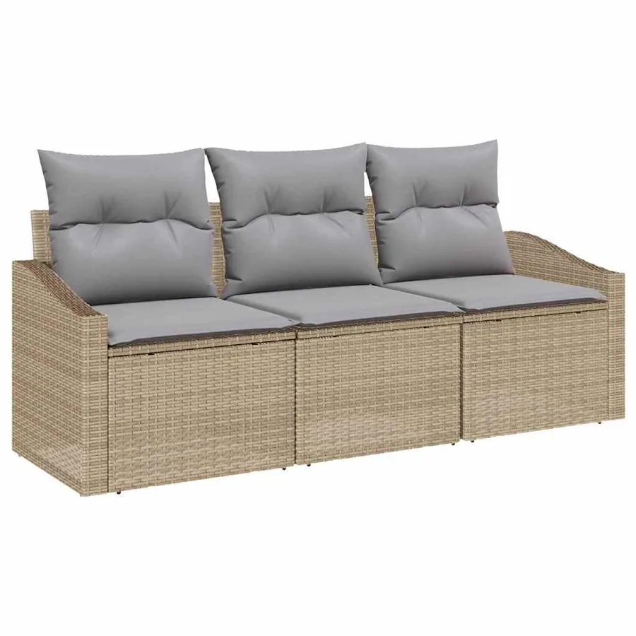 Ensemble de Canapés avec coussin 3 pcs Beige polyrotin - 2