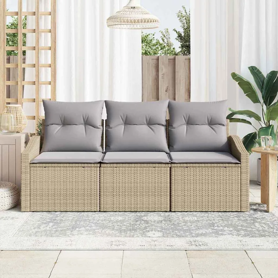 Ensemble de Canapés avec coussin 3 pcs Beige polyrotin - 3