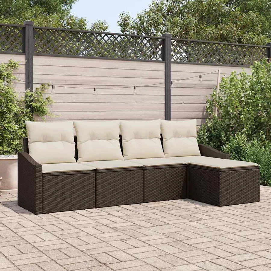Ensemble de Canapés avec coussin 5 pcs Marron polyrotin
