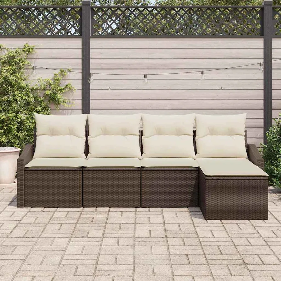 Ensemble de Canapés avec coussin 5 pcs Marron polyrotin - 3