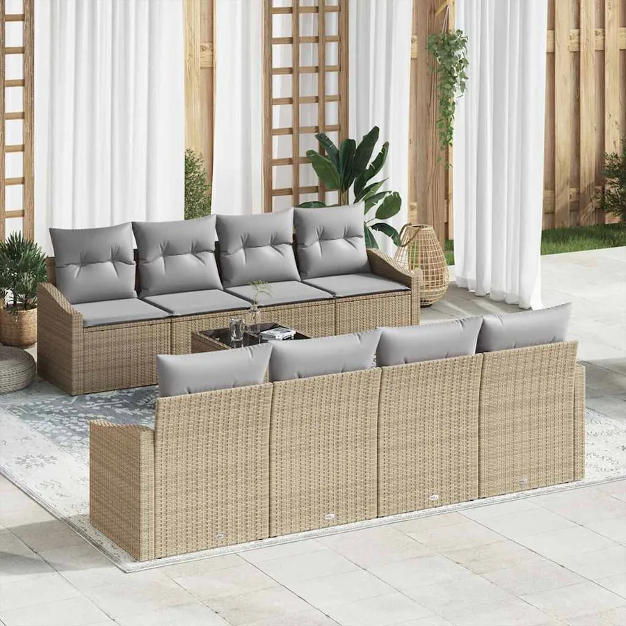Ensemble de Canapés 9 pcs Beige et Gris clair polyrotin