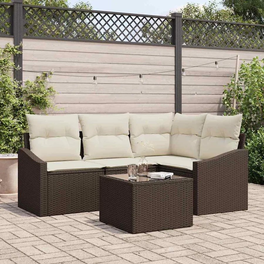 Ensemble de Canapés avec coussin 5 pcs Marron polyrotin