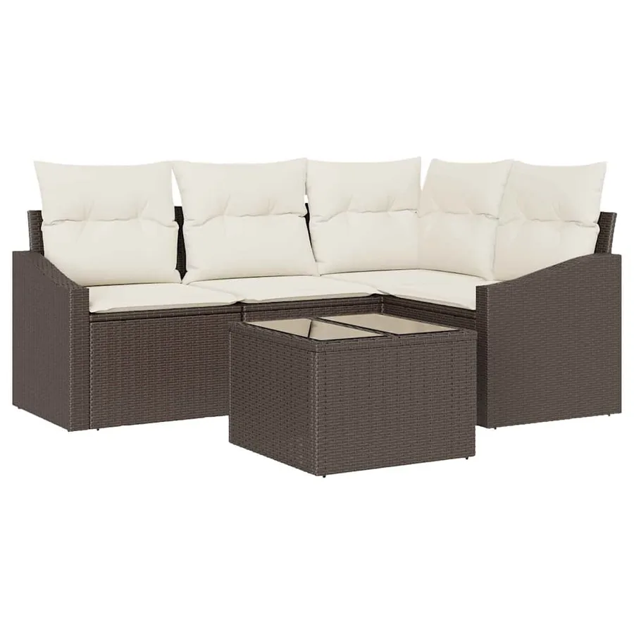 Ensemble de Canapés avec coussin 5 pcs Marron polyrotin - 2