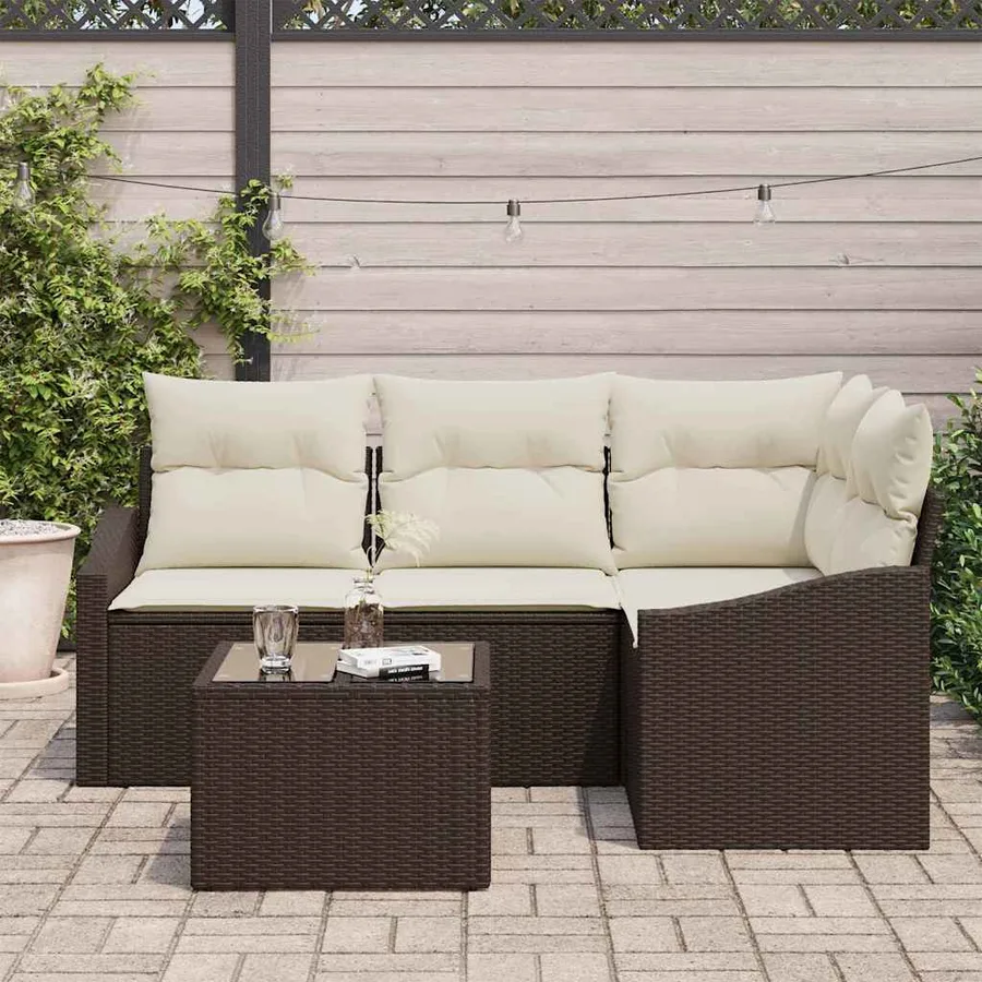 Ensemble de Canapés avec coussin 5 pcs Marron polyrotin - 3